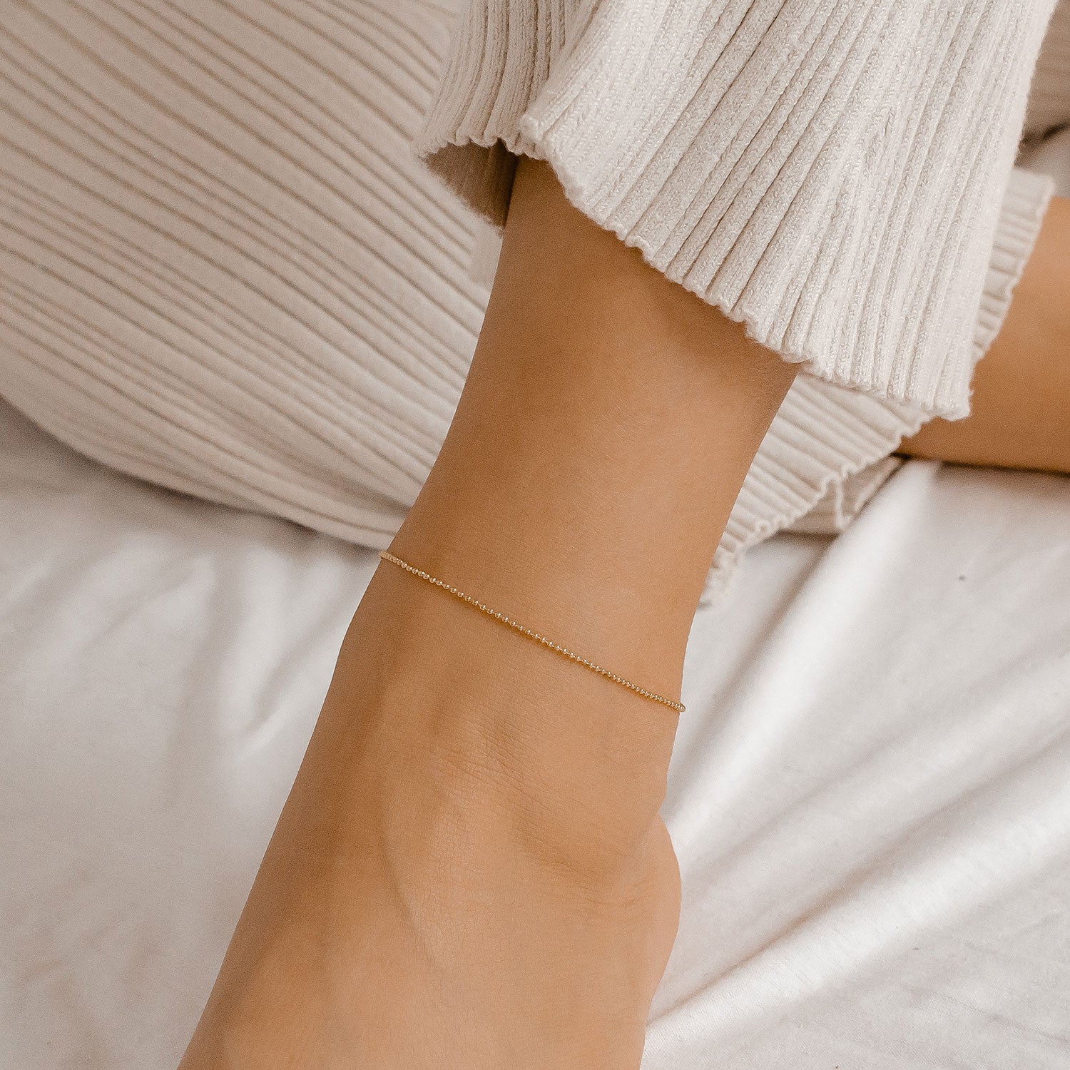 Bracelet de Cheville Chaîne à Pompon en Or